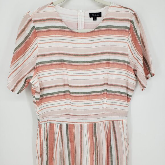 Roolee Brixton Striped Jumpsuit Pants L‎ Straight Leg Ankle Cotton Orange White - Picture 4 of 11